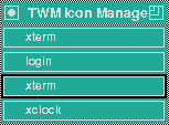 Скриншот менеджера иконок в twm с конфигурацией по-умолчанию.