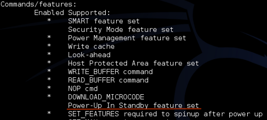 hdparm showing wd5000aaks commands with PUIS
