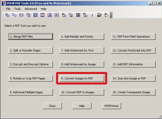 Окно PDF Tools с кнопокой Convert Images To PDF