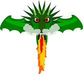 зелёный дракон изрыгающий красное пламя